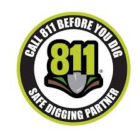 Safety logo for 811 before you dig campaign with a shovel graphic and the text 'Call 811 Before You Dig' around the circle.
